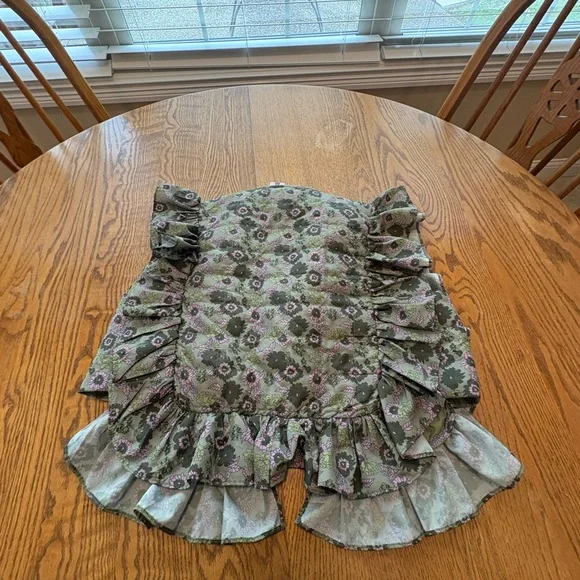 Anthropologie NWT Green Floral Quilted Ruffle Vest Tie Detail OS One Size NEW - Picture 4 of 11